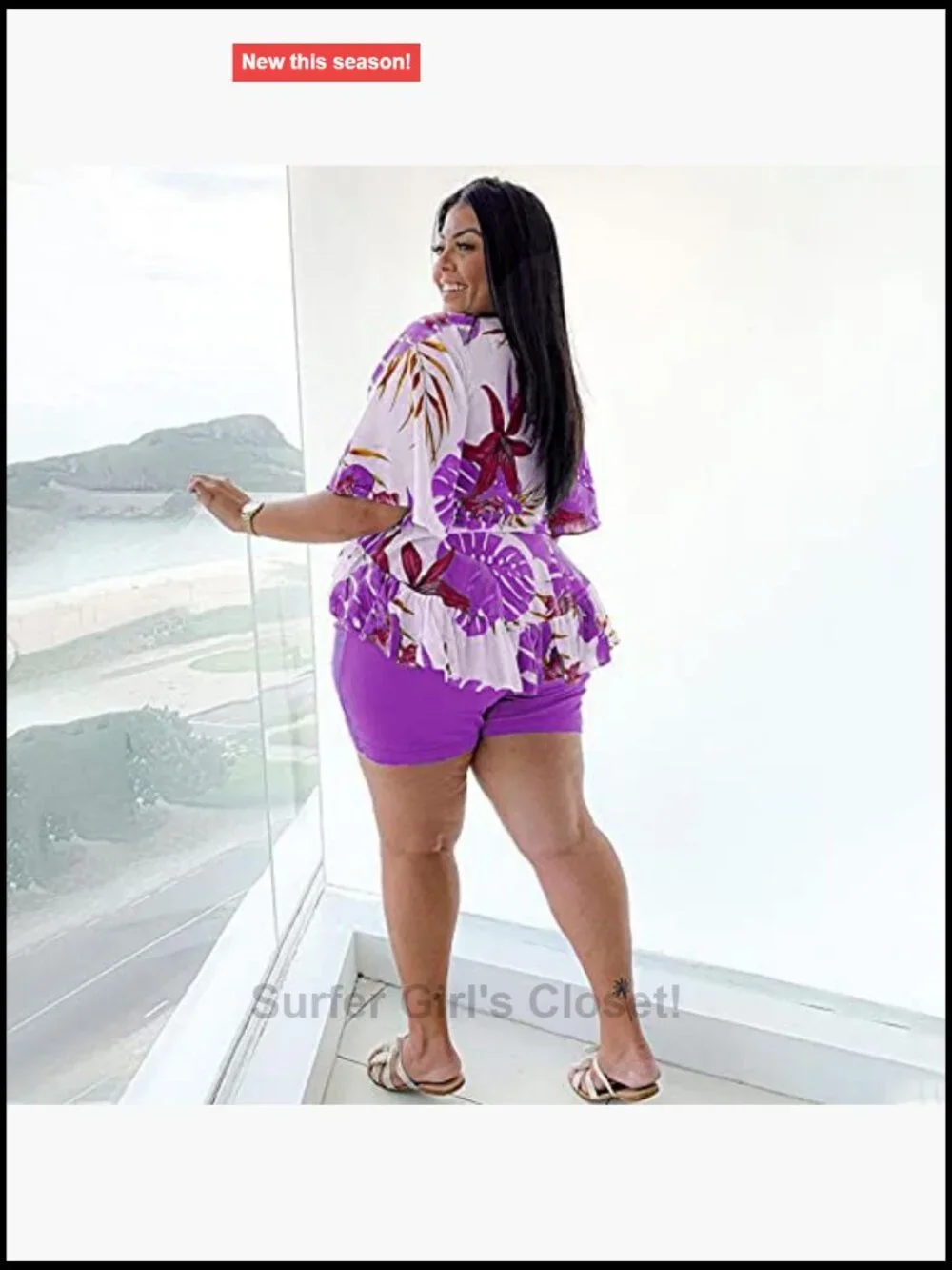 Plus Size Boho 2 Piece Outfit Ruffle Crop Top Shorts Set Floral Beach Cover Up